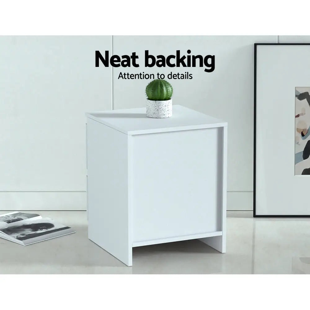 2x Bedside Table 2 Drawers - Pepe White