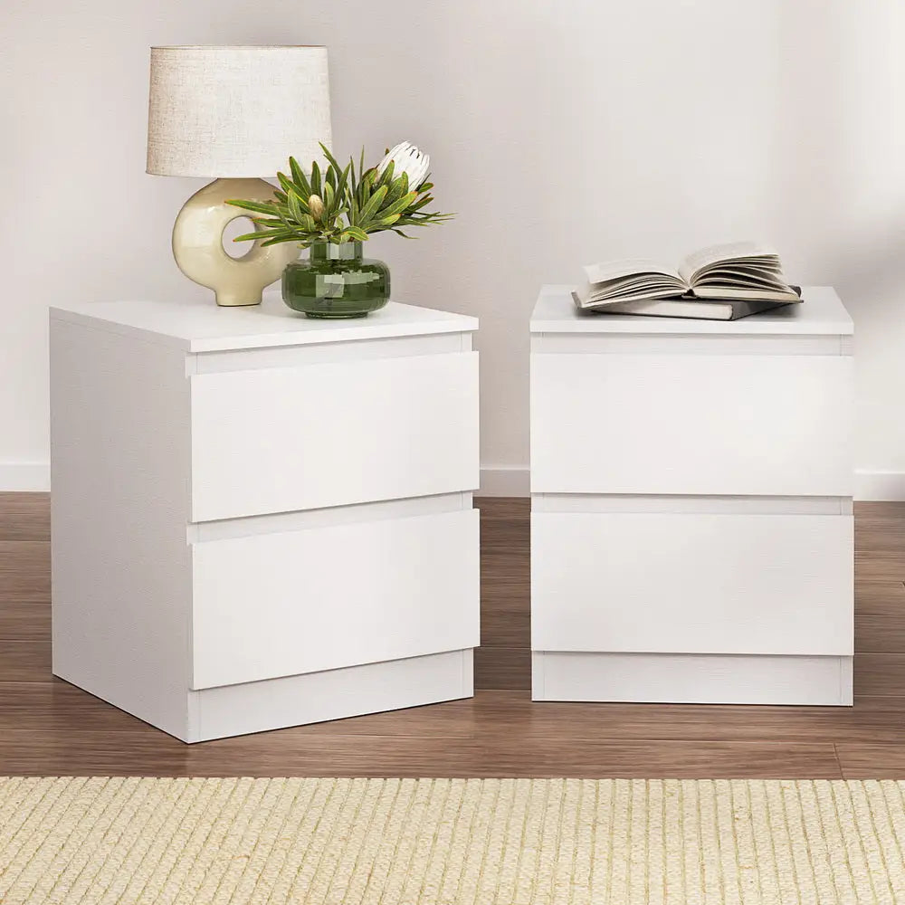 2x Bedside Table 2 Drawers - Pepe White