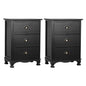 2x Bedside Table 3 Drawers Vintage - Thyme Black
