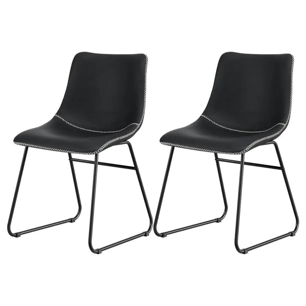 2x Dining Chairs Retro Pu Leather Kitchen Lounge Cafe Accent Chair Black