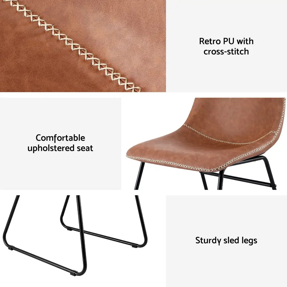 2x Dining Chairs Retro Pu Leather Kitchen Lounge Cafe Accent Chair Brown