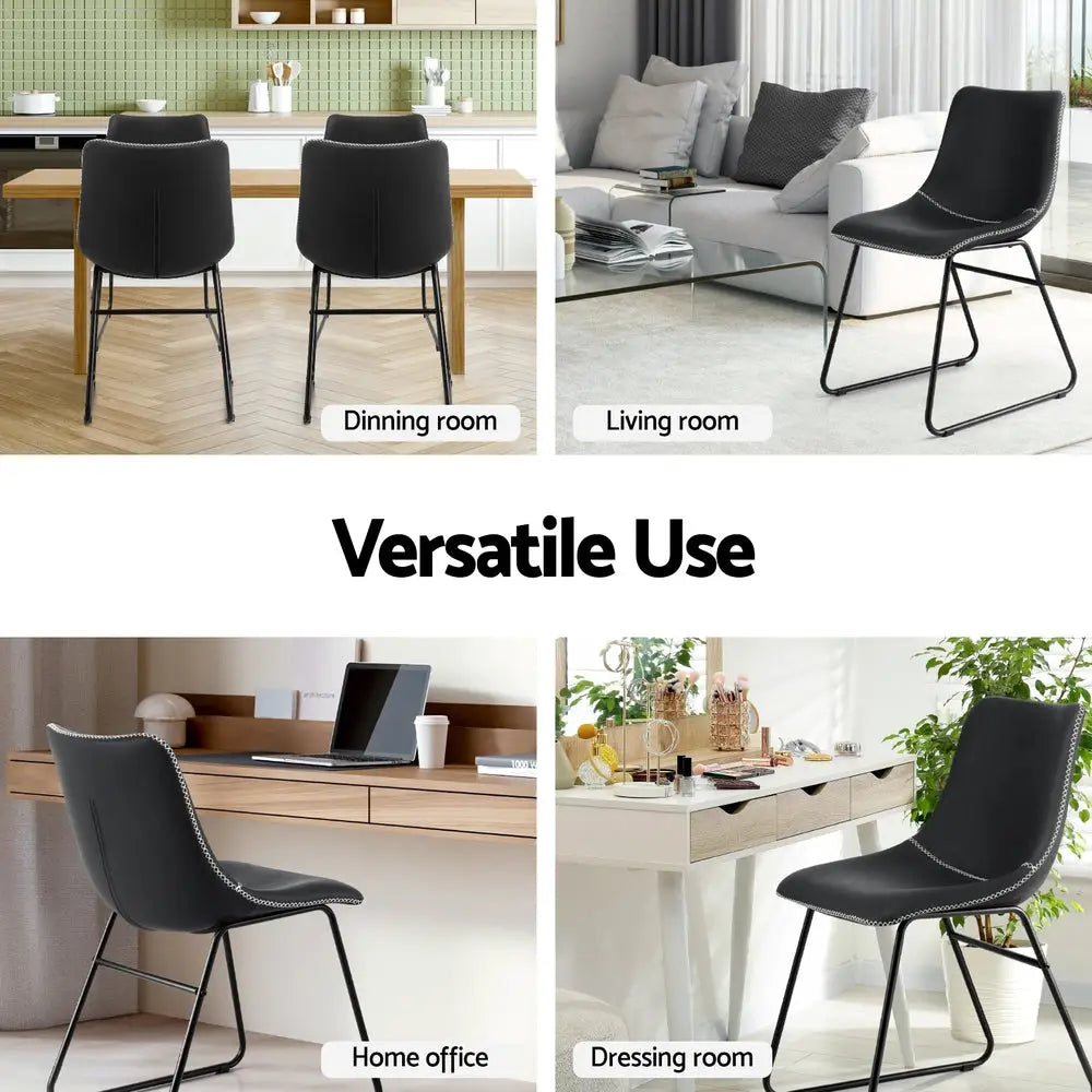 2x Dining Chairs Retro Pu Leather Kitchen Lounge Cafe Accent Chair Black
