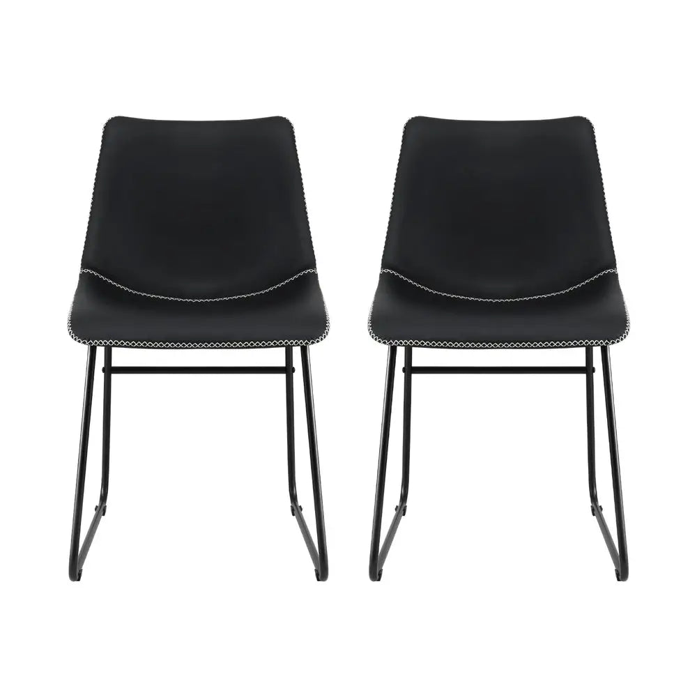 2x Dining Chairs Retro Pu Leather Kitchen Lounge Cafe Accent Chair Black