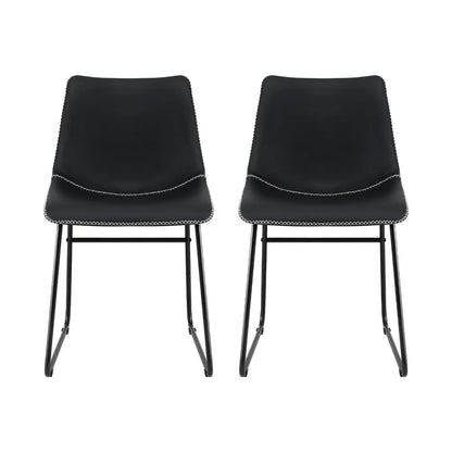 2x Dining Chairs Retro Pu Leather Kitchen Lounge Cafe Accent Chair Black