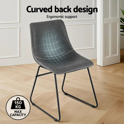 2x Dining Chairs Retro Pu Leather Kitchen Lounge Cafe Accent Chair Grey
