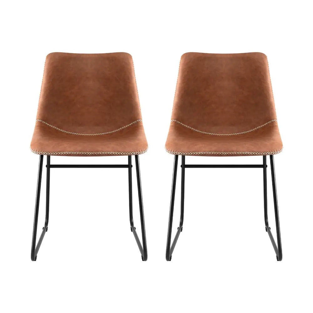 2x Dining Chairs Retro Pu Leather Kitchen Lounge Cafe Accent Chair Brown