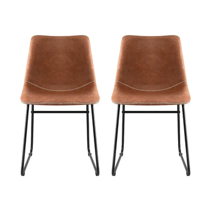 2x Dining Chairs Retro Pu Leather Kitchen Lounge Cafe Accent Chair Brown