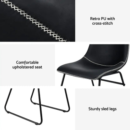 2x Dining Chairs Retro Pu Leather Kitchen Lounge Cafe Accent Chair Black