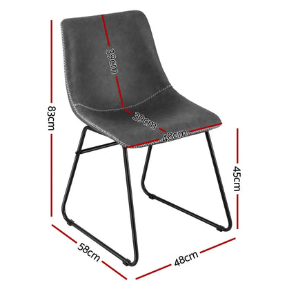 2x Dining Chairs Retro Pu Leather Kitchen Lounge Cafe Accent Chair Grey