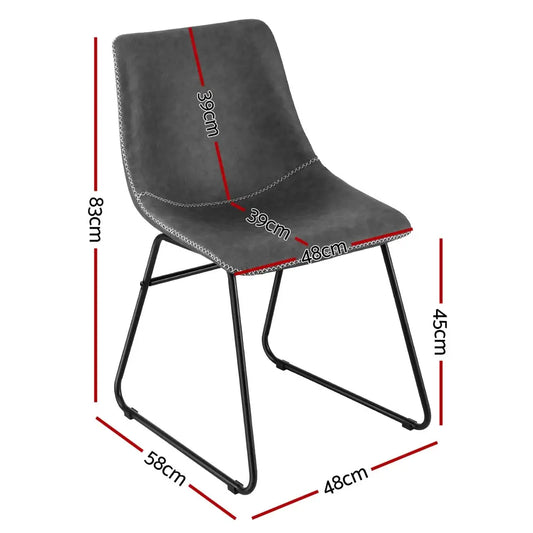 2x Dining Chairs Retro Pu Leather Kitchen Lounge Cafe Accent Chair Grey