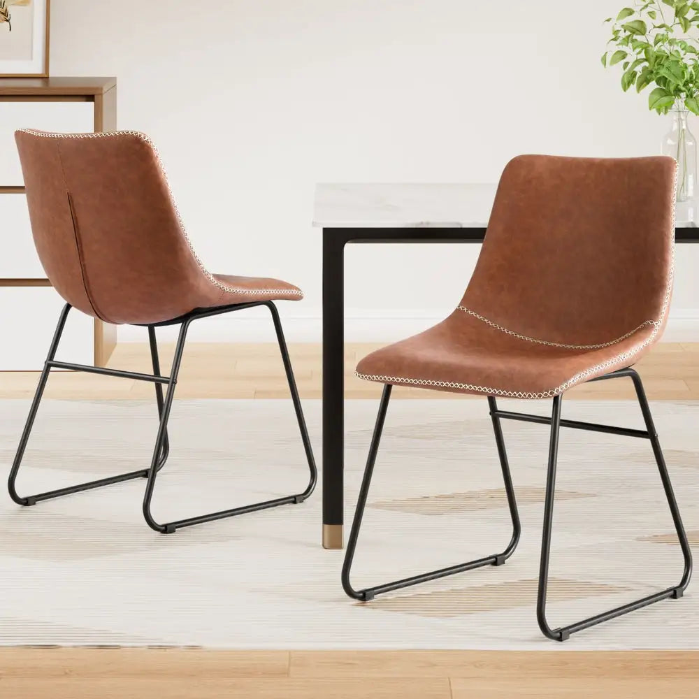 2x Dining Chairs Retro Pu Leather Kitchen Lounge Cafe Accent Chair Brown