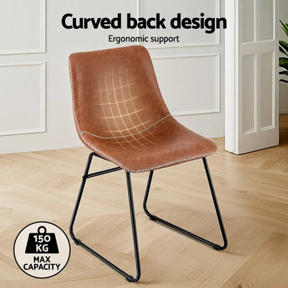 2x Dining Chairs Retro Pu Leather Kitchen Lounge Cafe Accent Chair Brown