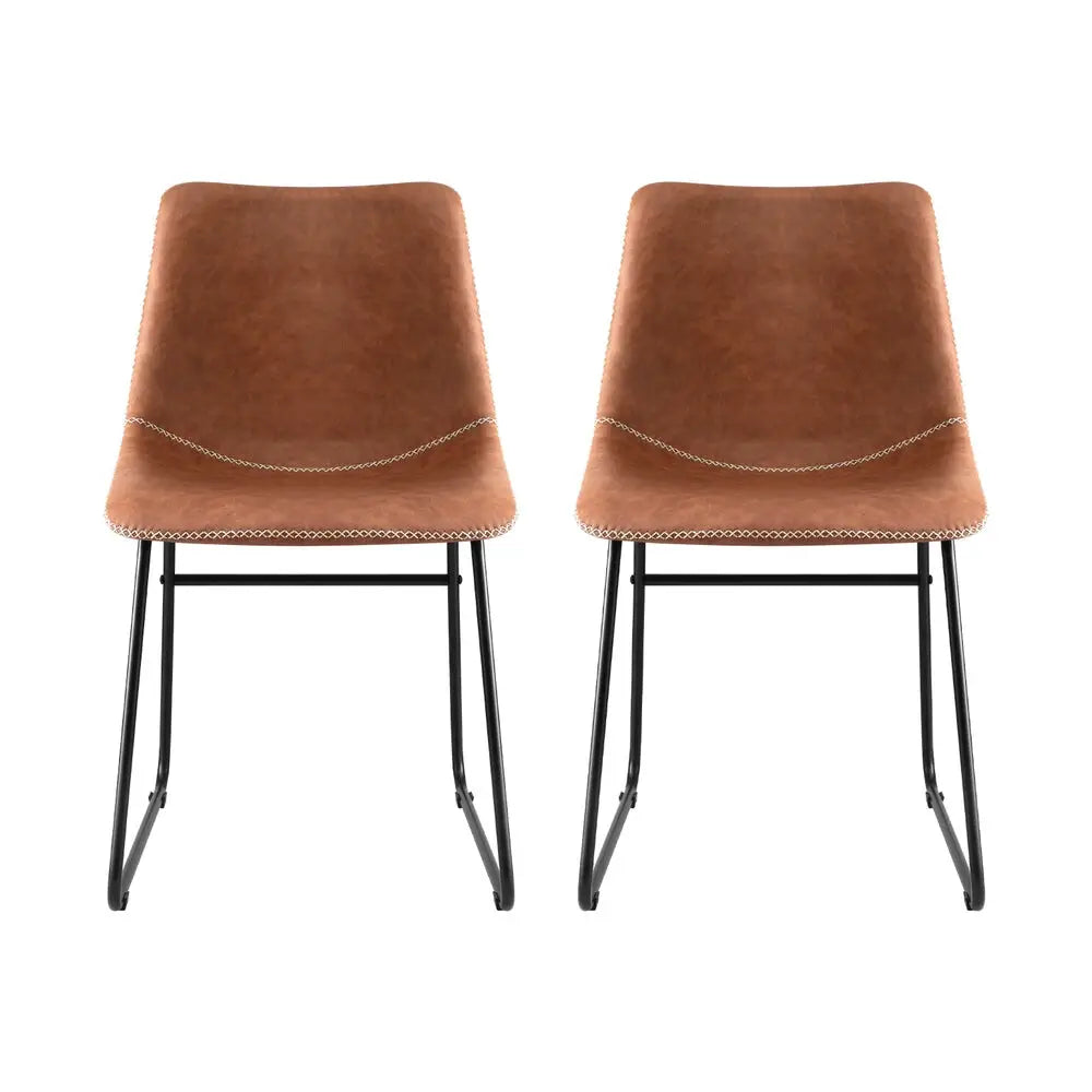 2x Dining Chairs Retro Pu Leather Kitchen Lounge Cafe Accent Chair Brown