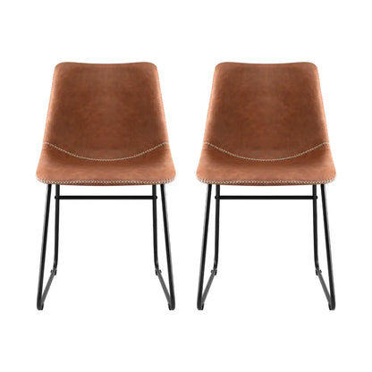 2x Dining Chairs Retro Pu Leather Kitchen Lounge Cafe Accent Chair Brown