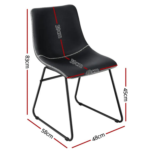 2x Dining Chairs Retro Pu Leather Kitchen Lounge Cafe Accent Chair Black