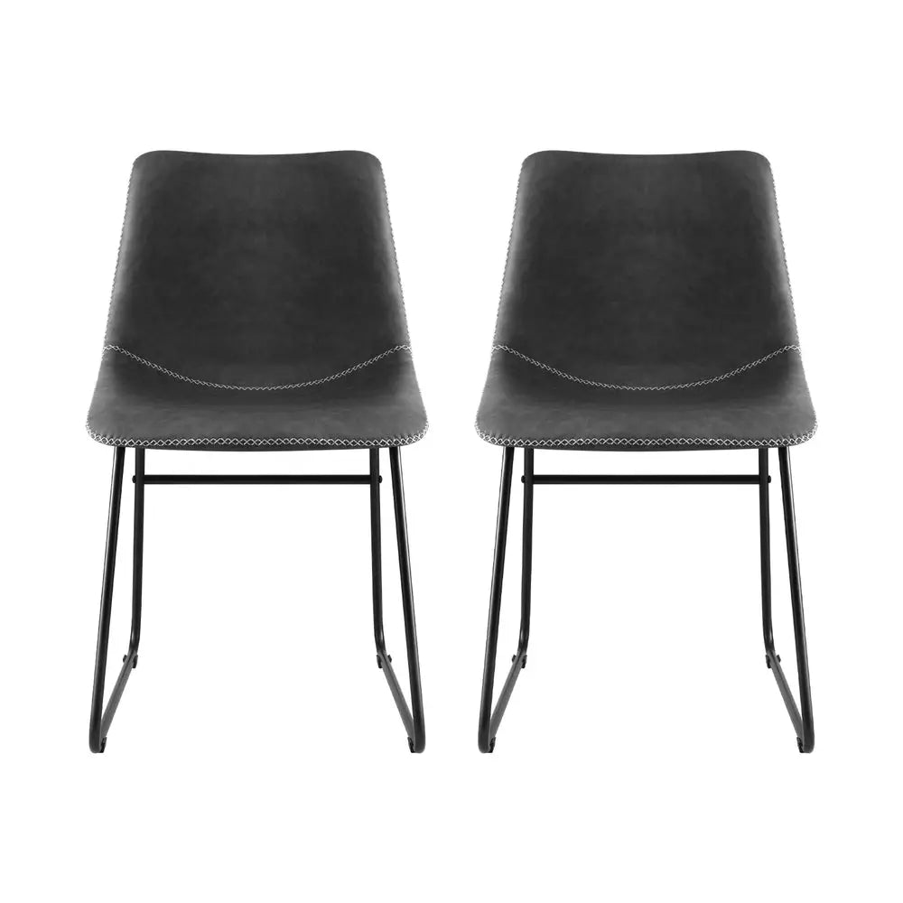 2x Dining Chairs Retro Pu Leather Kitchen Lounge Cafe Accent Chair Grey