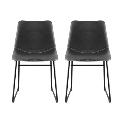2x Dining Chairs Retro Pu Leather Kitchen Lounge Cafe Accent Chair Grey