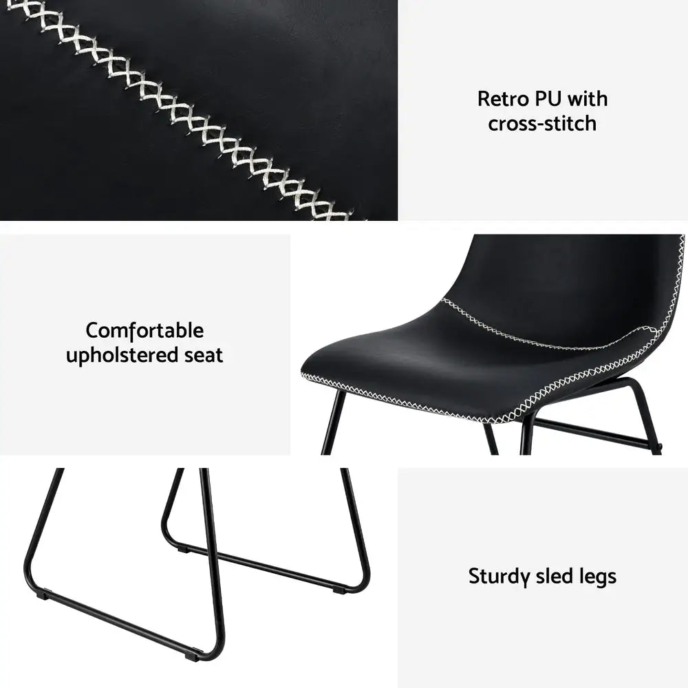 2x Dining Chairs Retro Pu Leather Kitchen Lounge Cafe Accent Chair Black