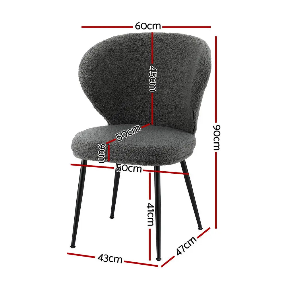 2x Dining Chairs Sherpa Boucle Wing Back Grey