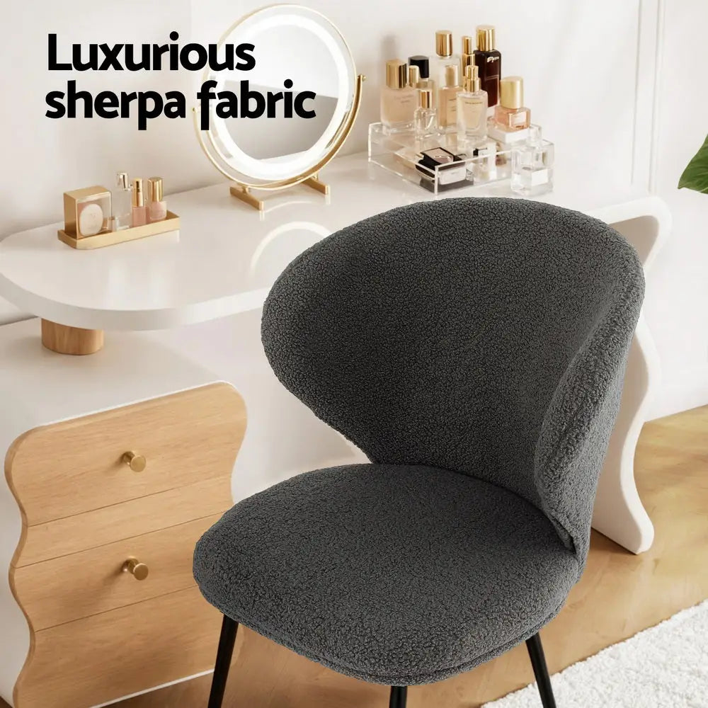2x Dining Chairs Sherpa Boucle Wing Back Grey