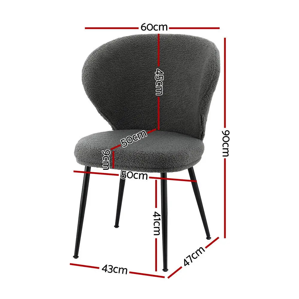 2x Dining Chairs Sherpa Boucle Wing Back Grey