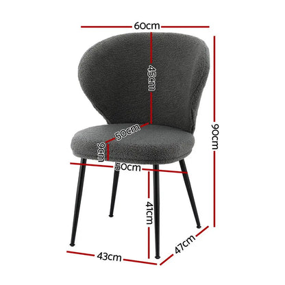 2x Dining Chairs Sherpa Boucle Wing Back Grey
