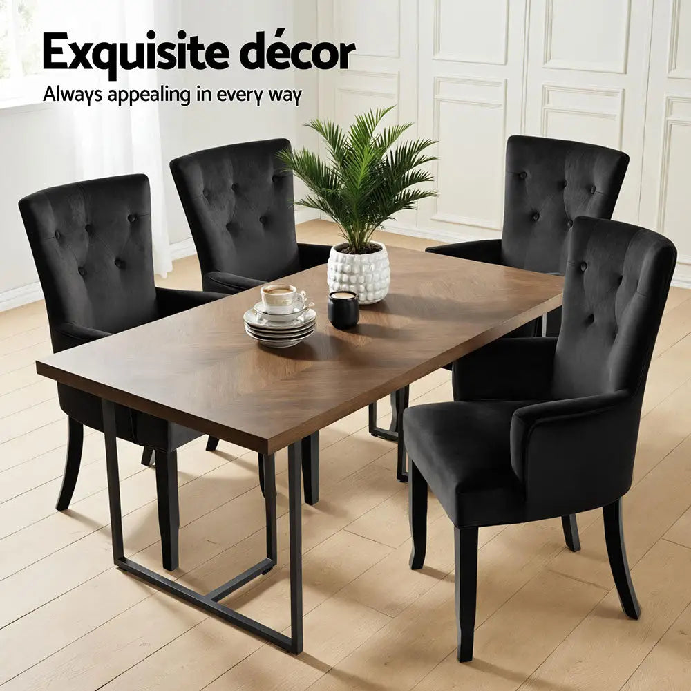 2x Dining Chairs Velvet French Provincial Armchair Black