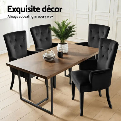 2x Dining Chairs Velvet French Provincial Armchair Black