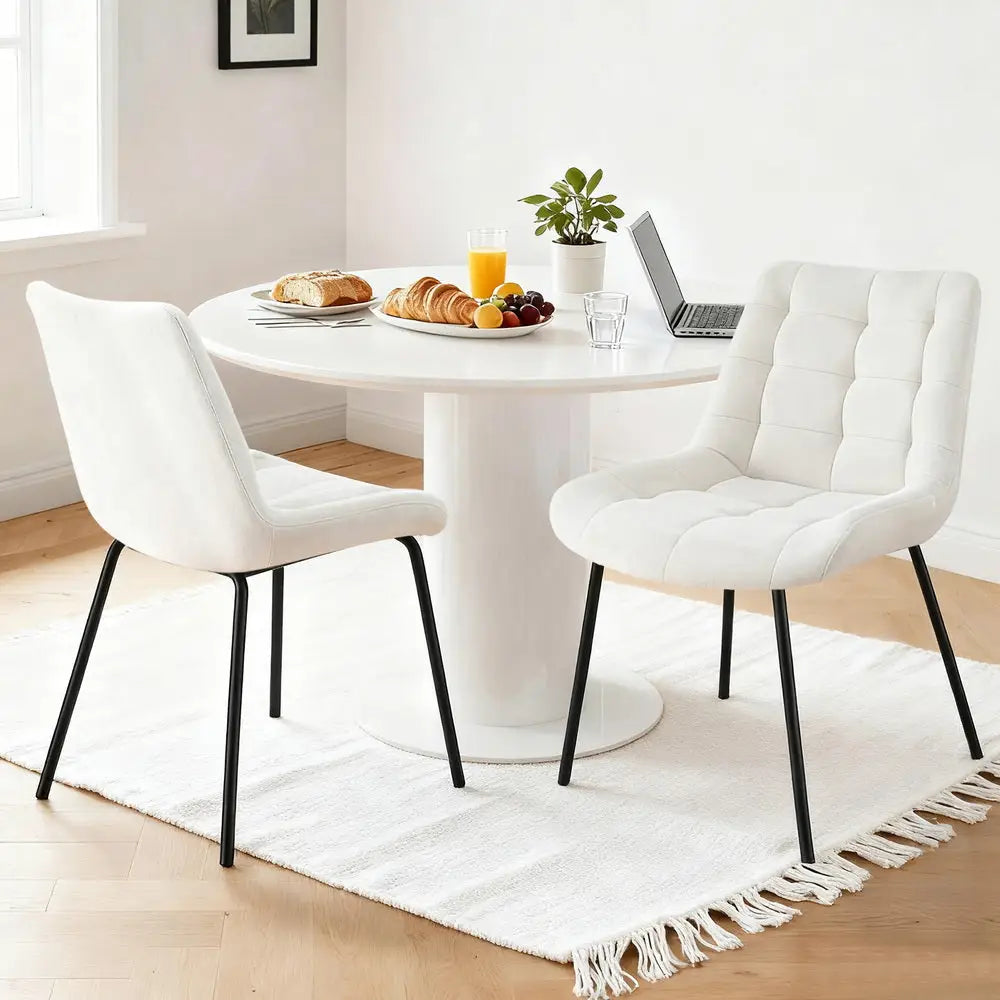 2x Dining Chairs Velvet Tufted Kitchen Lounge Cafe Accent Chair Beige