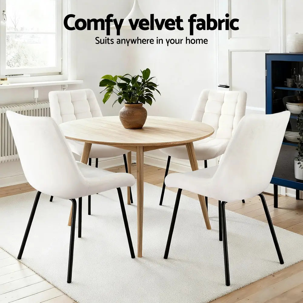 2x Dining Chairs Velvet Tufted Kitchen Lounge Cafe Accent Chair Beige