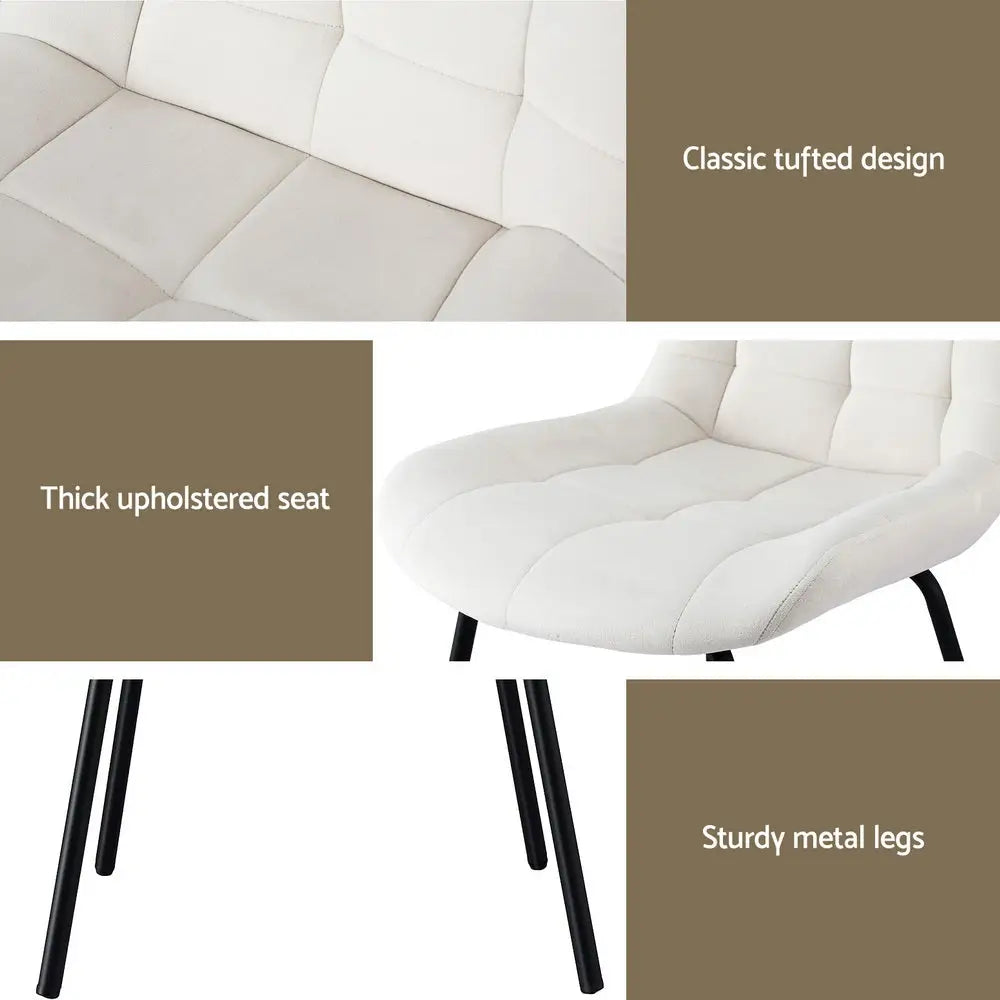 2x Dining Chairs Velvet Tufted Kitchen Lounge Cafe Accent Chair Beige