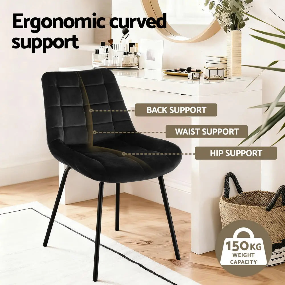 2x Dining Chairs Velvet Tufted Kitchen Lounge Cafe Accent Chair Black