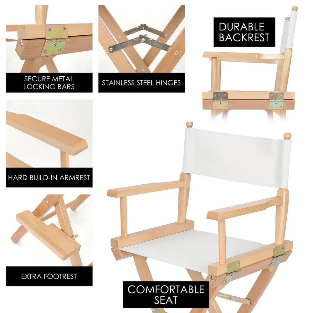 2x Director Movie Folding Tall Chair 76cm Beech Wood Humor