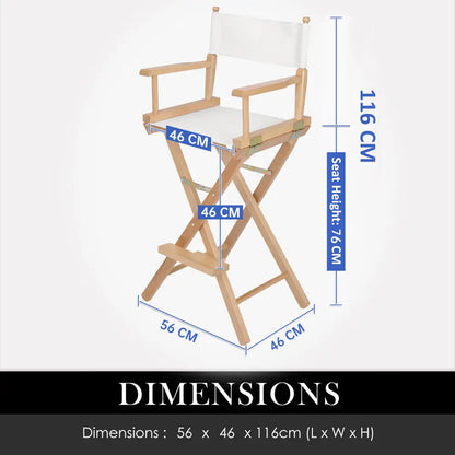 2x Director Movie Folding Tall Chair 76cm Beech Wood Humor