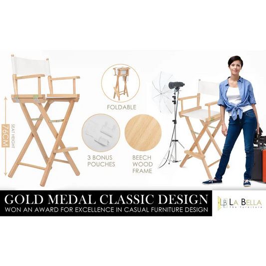 2x Director Movie Folding Tall Chair 76cm Beech Wood Humor