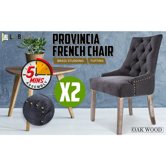 2x French Provincial Dining Chair Oak Leg Amour Black