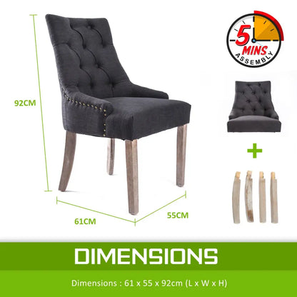 2x French Provincial Dining Chair Oak Leg Amour Black