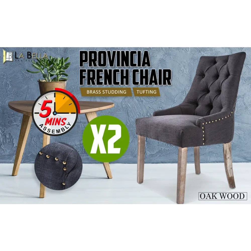 2x French Provincial Dining Chair Oak Leg Amour Black