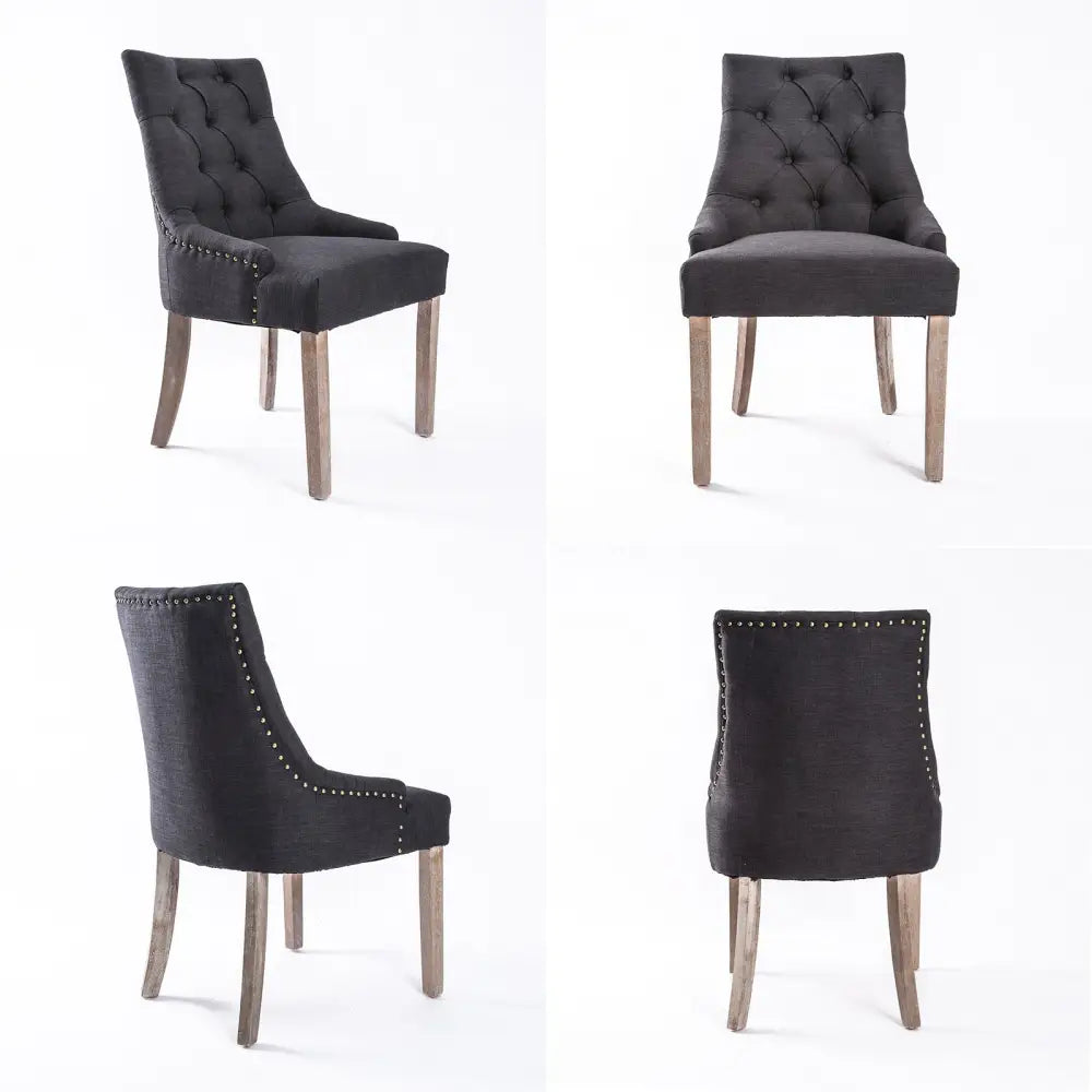 2x French Provincial Dining Chair Oak Leg Amour Black