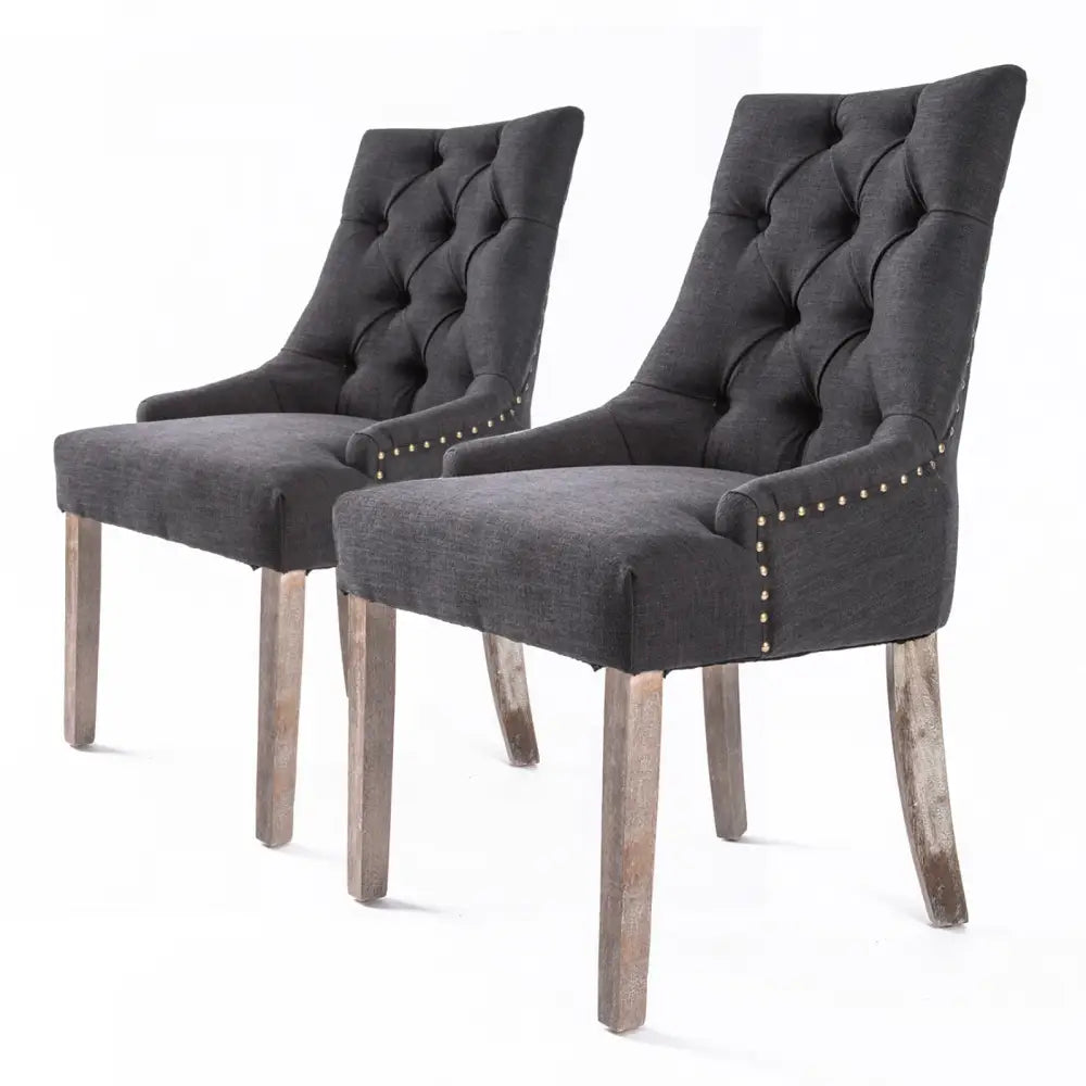2x French Provincial Dining Chair Oak Leg Amour Black