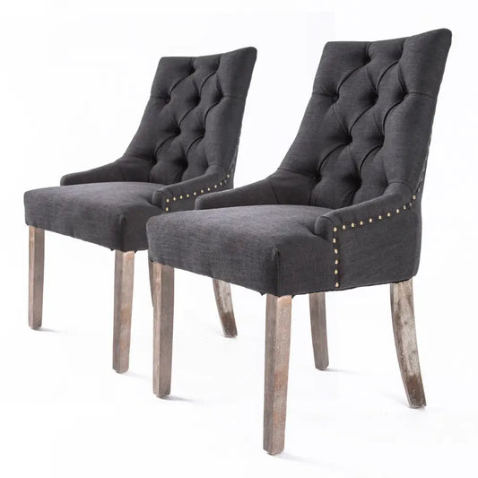 2x French Provincial Dining Chair Oak Leg Amour Black