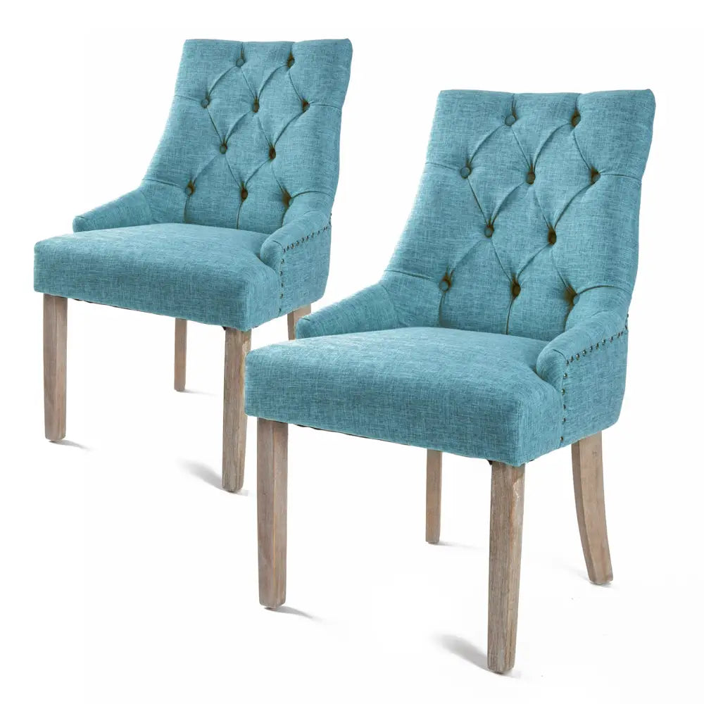 2x French Provincial Dining Chair Oak Leg Amour Blue