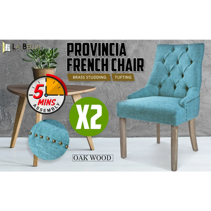 2x French Provincial Dining Chair Oak Leg Amour Blue