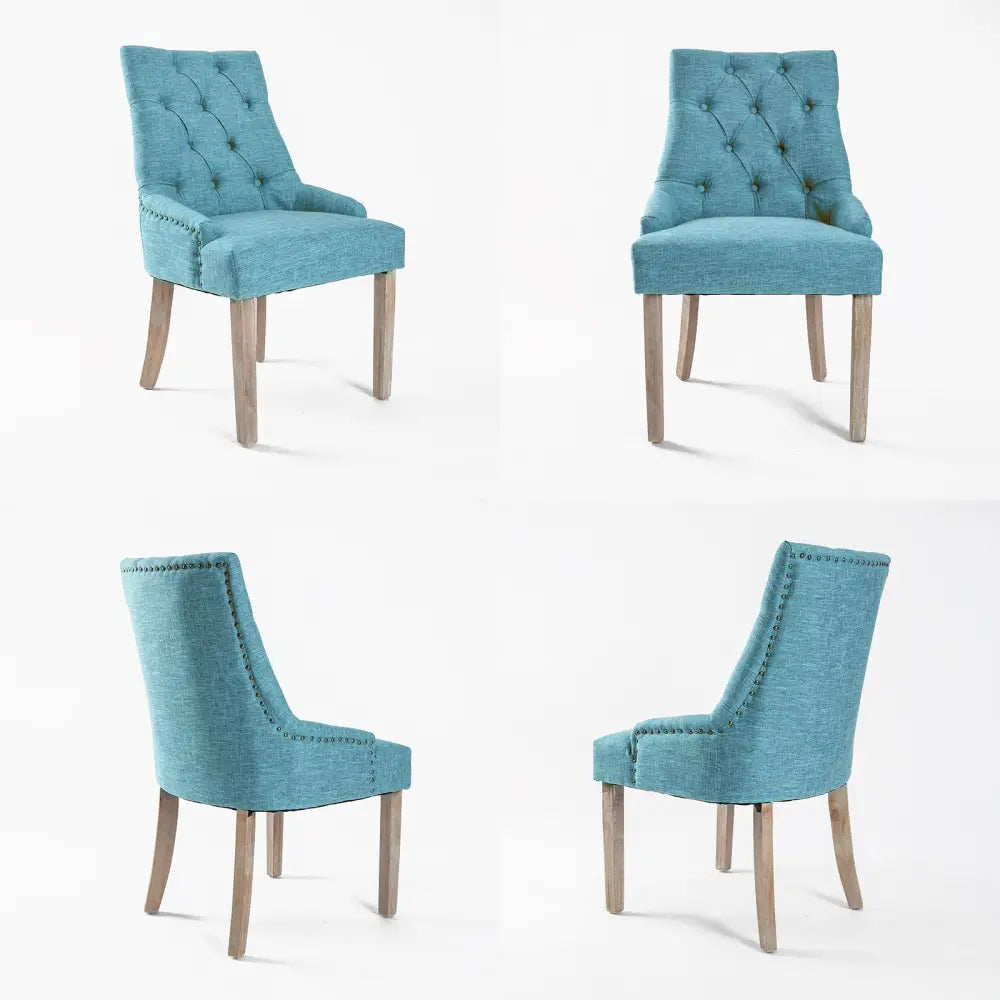 2x French Provincial Dining Chair Oak Leg Amour Blue