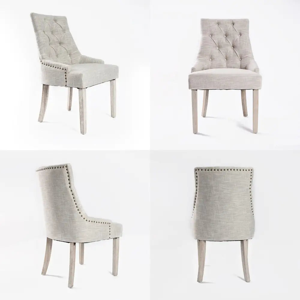 2x French Provincial Dining Chair Oak Leg Amour Cream