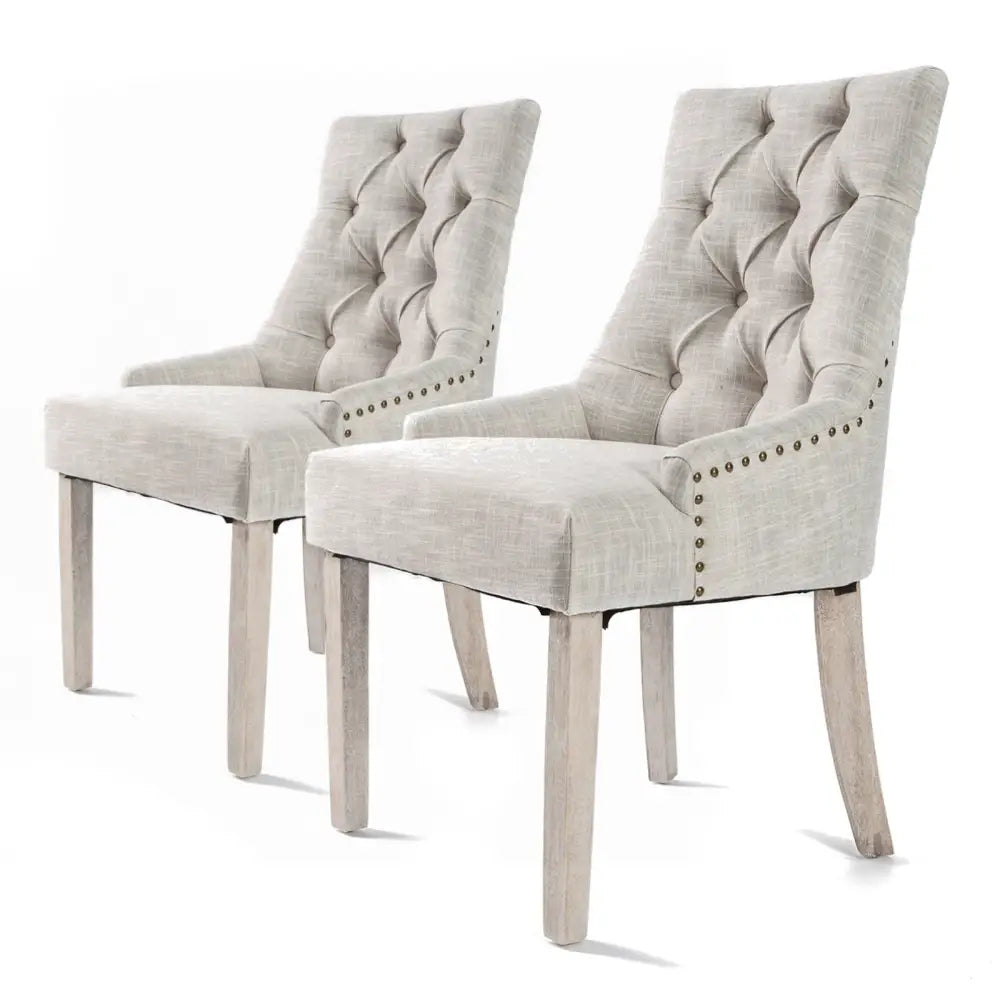 2x French Provincial Dining Chair Oak Leg Amour Cream