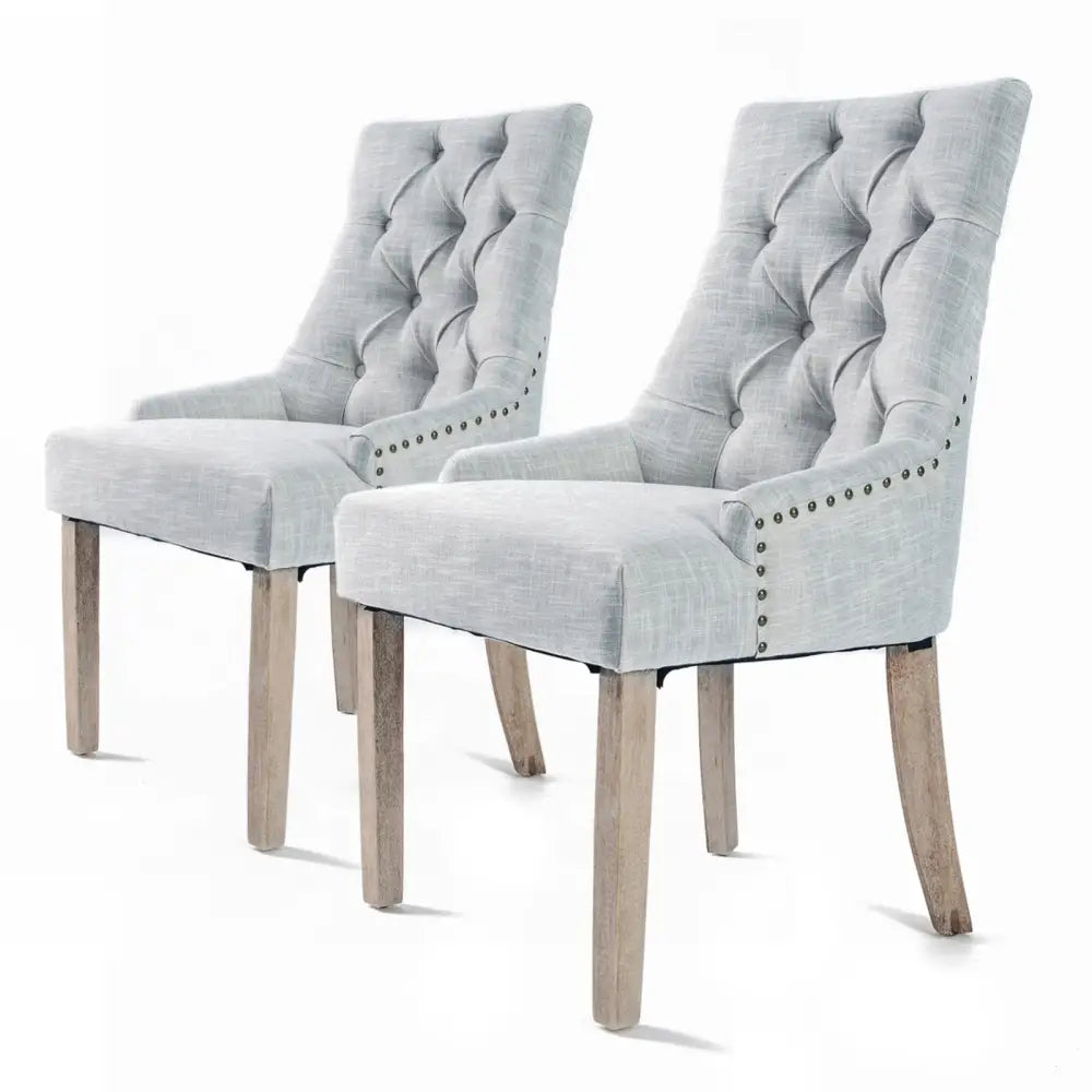 2x French Provincial Dining Chair Oak Leg Amour Grey