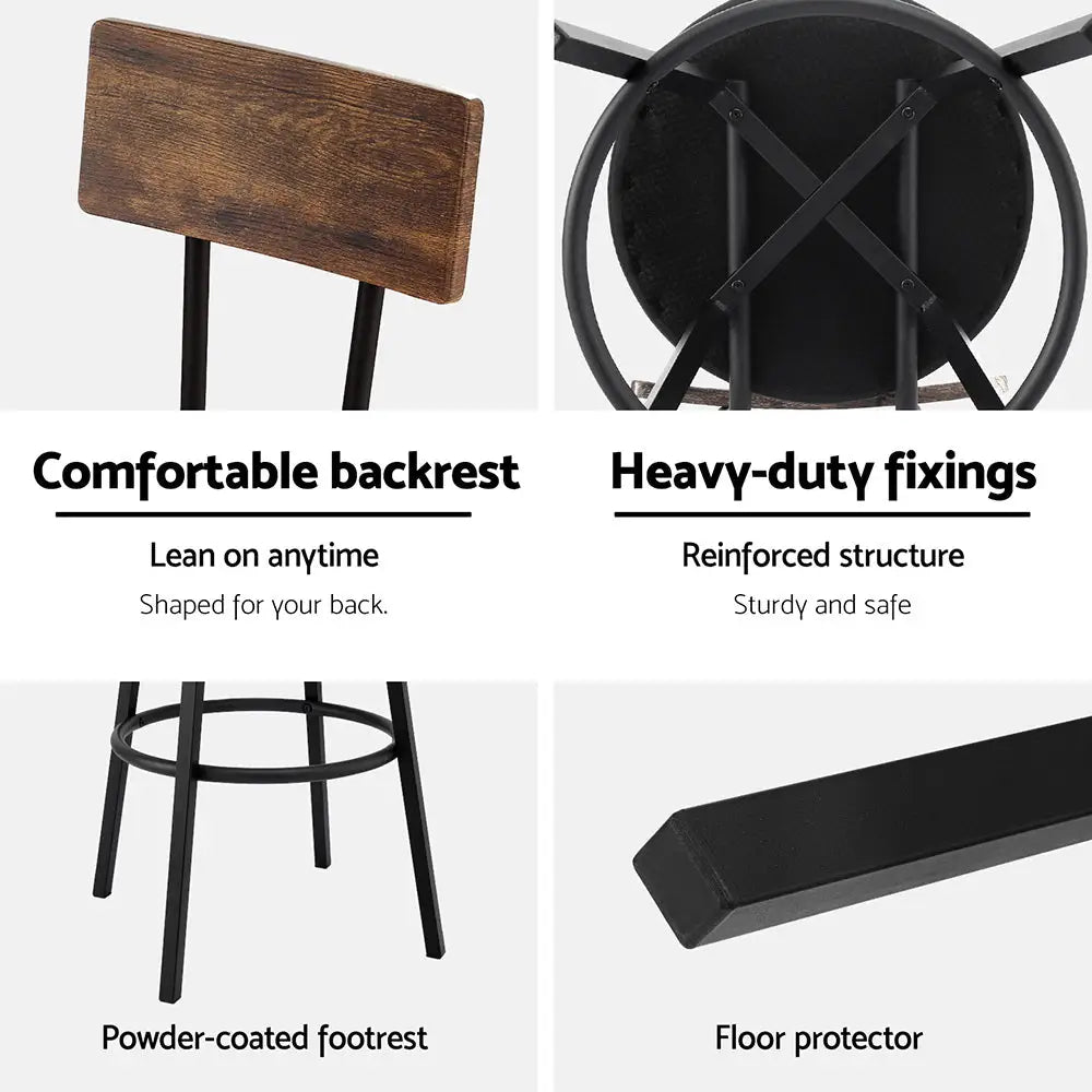 2x Industrial Bar Stools Upholstered Counter Chairs Steel Frame Anti-scratch