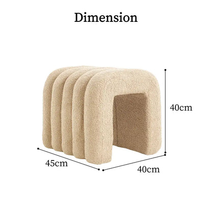 2x Ridge Arch Ottoman Stool Teddy Fleece Fabric Foot Rest 45cm Beige
