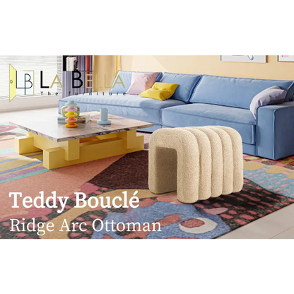 2x Ridge Arch Ottoman Stool Teddy Fleece Fabric Foot Rest 45cm Beige